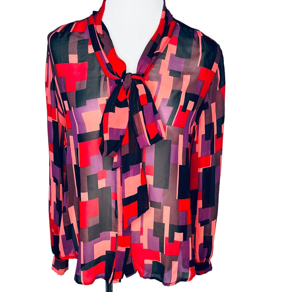 Liz Claiborne Long Sleeve Shirt Sheer Bow Blouse M